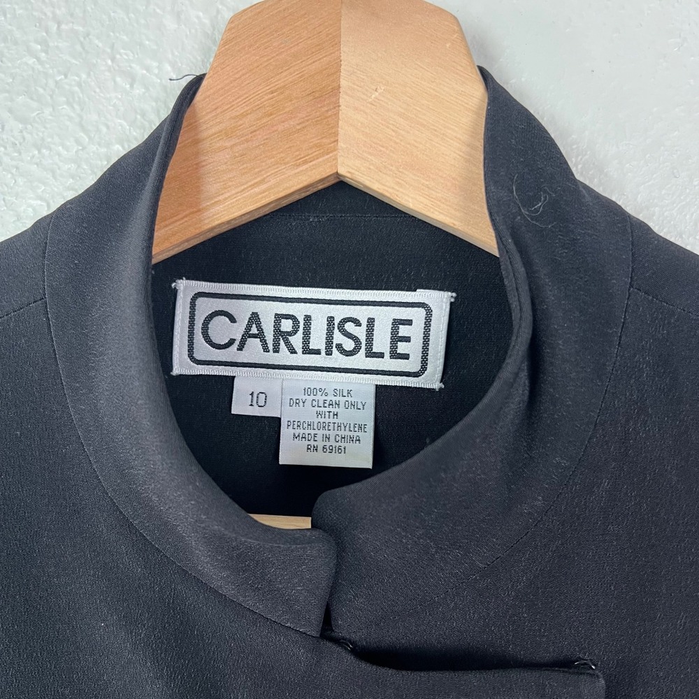 Carlisle Black 100% Silk Mandarin Collar Frog Button Sleeveless Midi Dress 10 - Picture 3 of 11